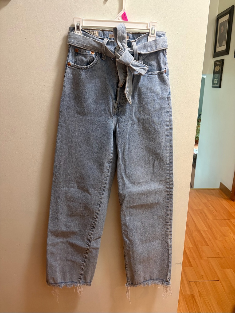 Levi's Light Blue High-Rise Ribcage Jeans with matching removable denim belt